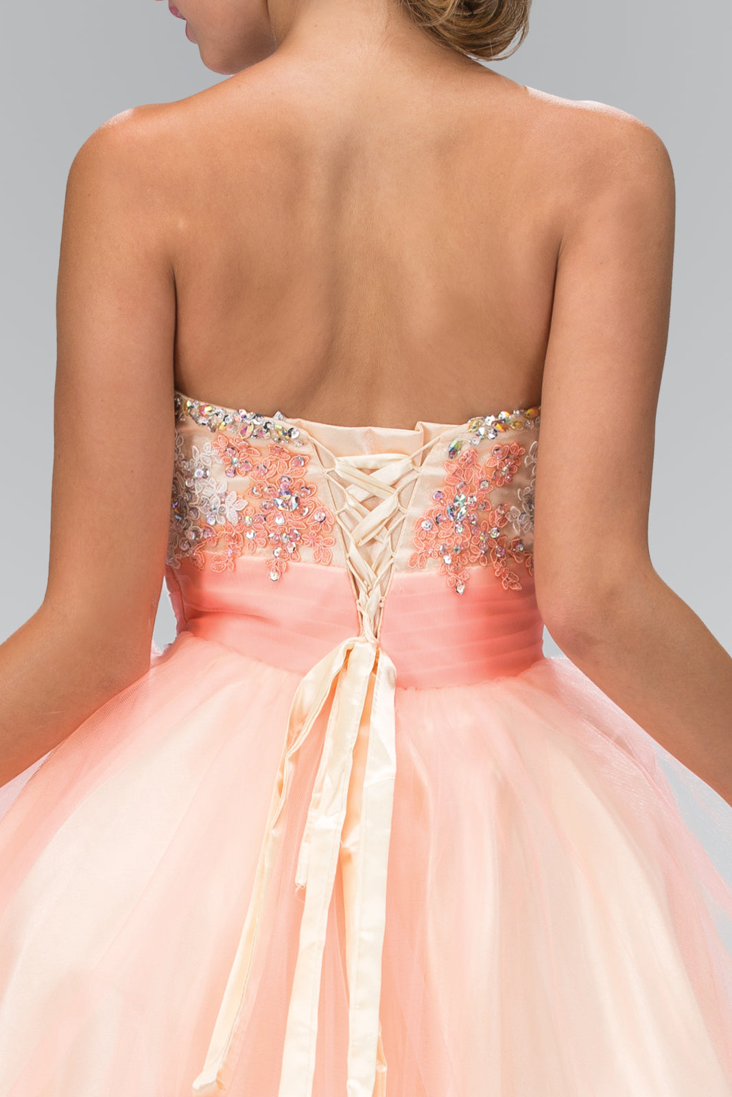 Strapless Sweetheart Tulle Short Dress with Lace Embellished Bodice