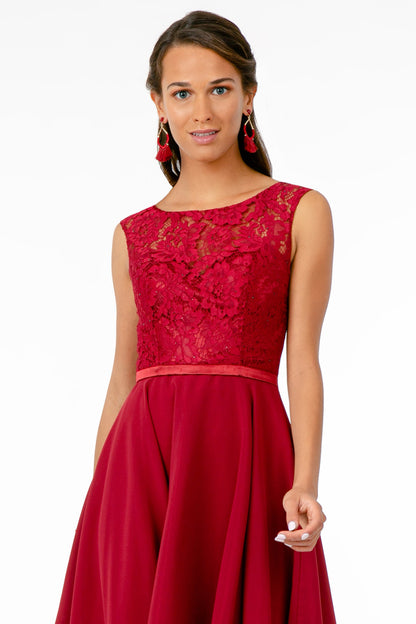 Lace Embellished Bodice Chiffon Short Dress