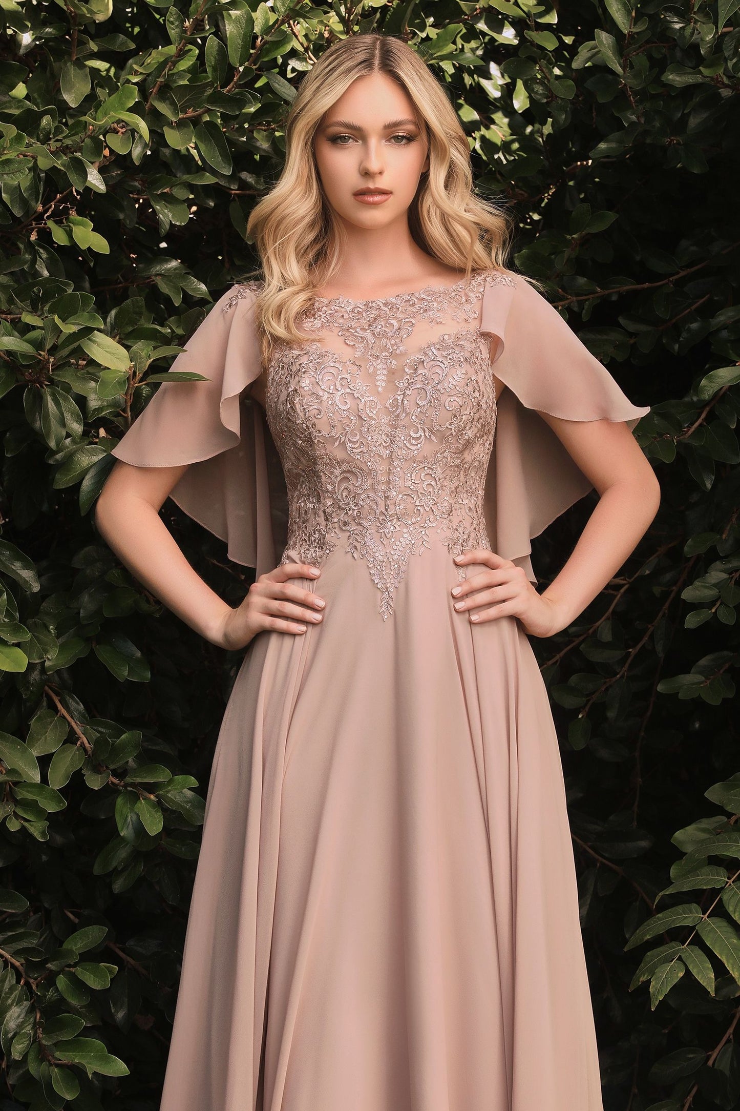 A-Line Chiffon Gown With Caplet