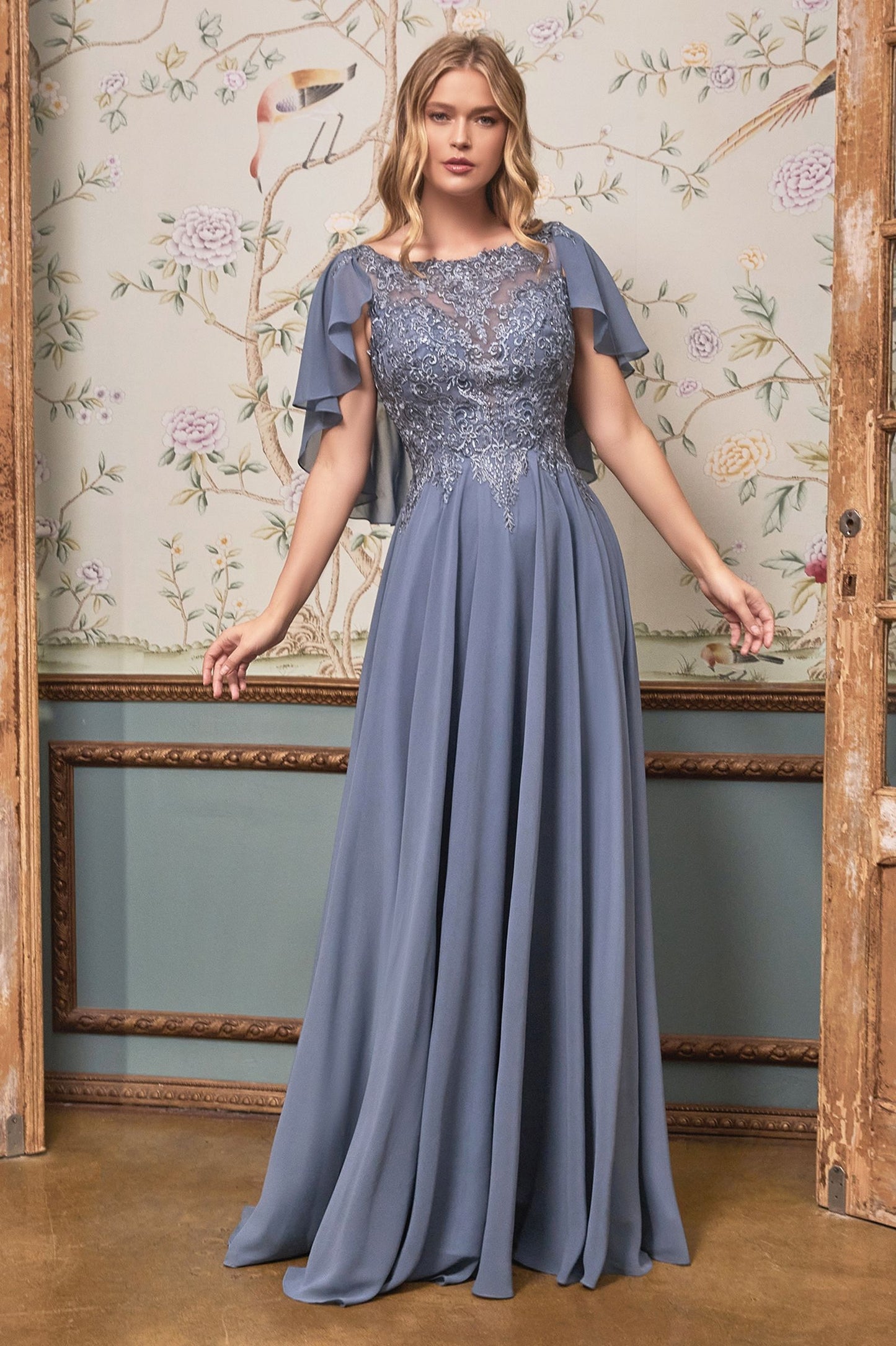 A-Line Chiffon Gown With Caplet