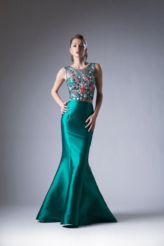 Flower Applique 2 Piece Mermaid Gown