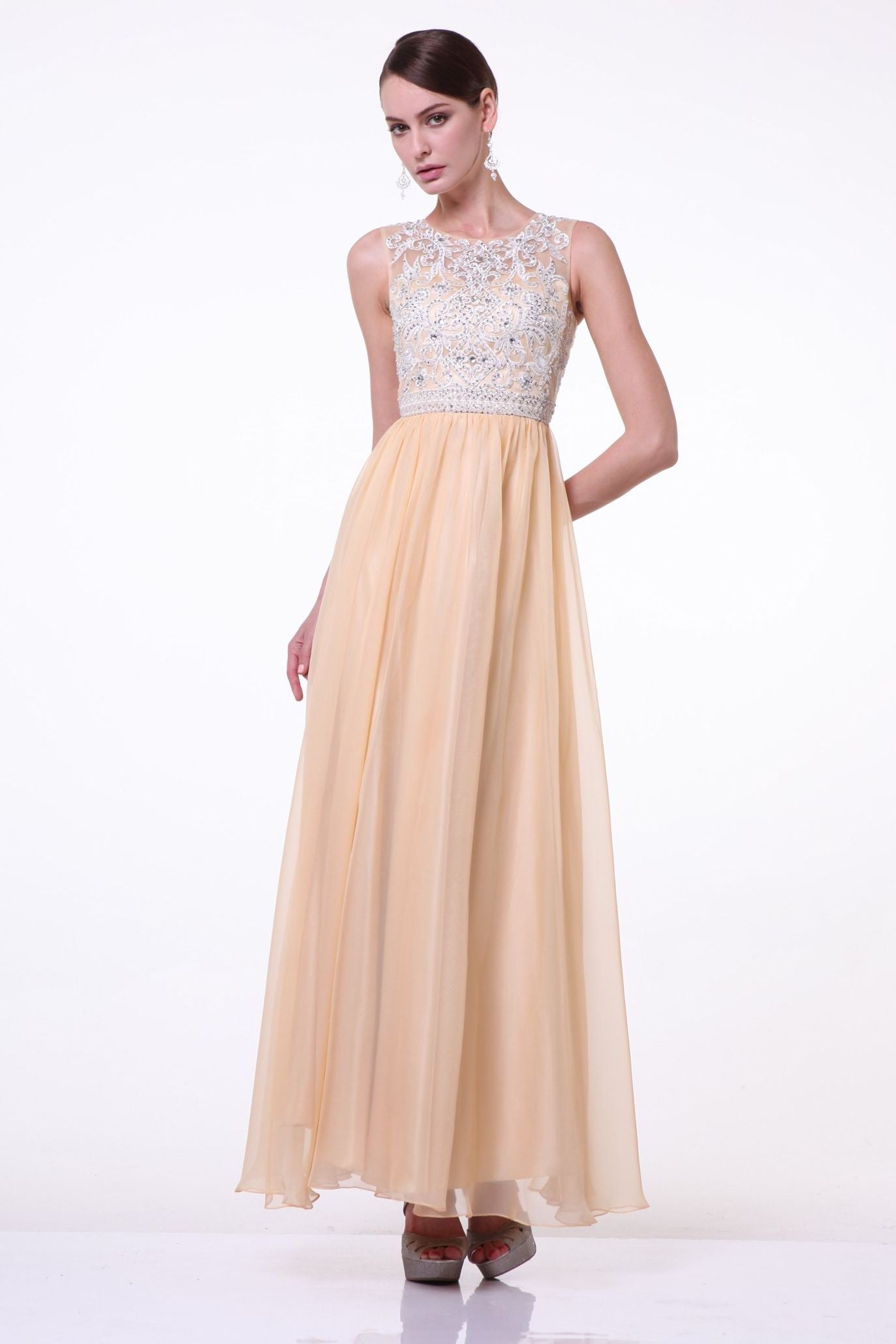 Beaded Lace Bodice Chiffon Empire Waist Dress