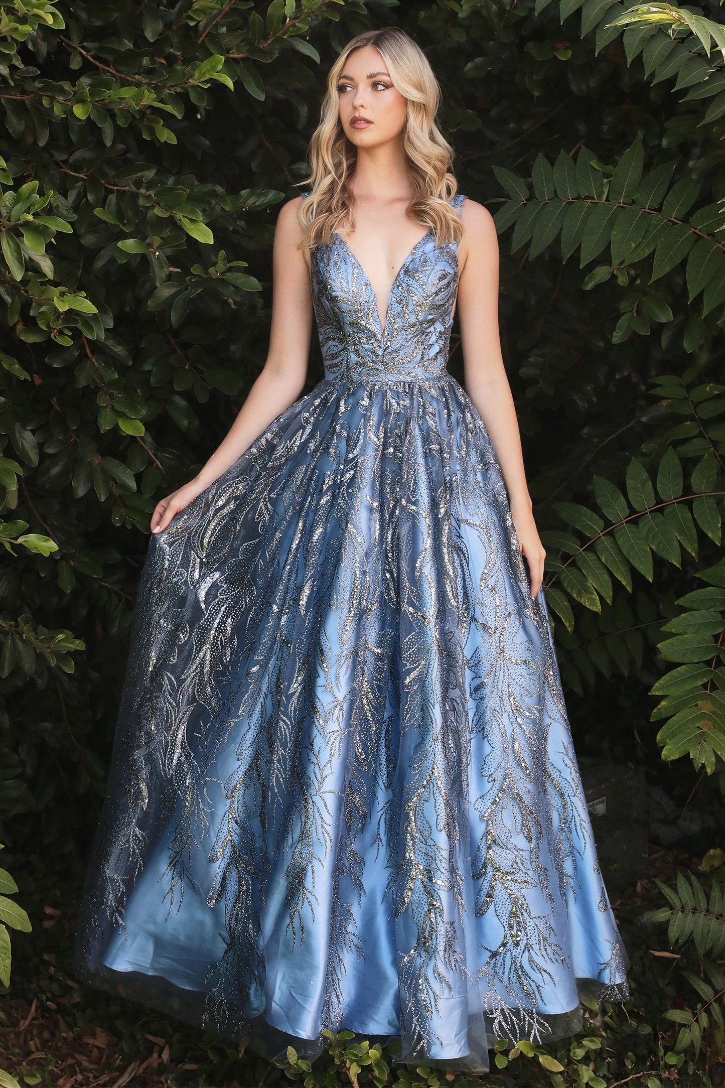 Floral Glitter Print Ball Gown