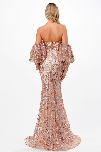 Strapless Fitted Glitter Gown