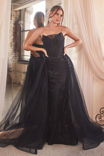 Strapless Glitter Gown With Removable Tulle Overskirt