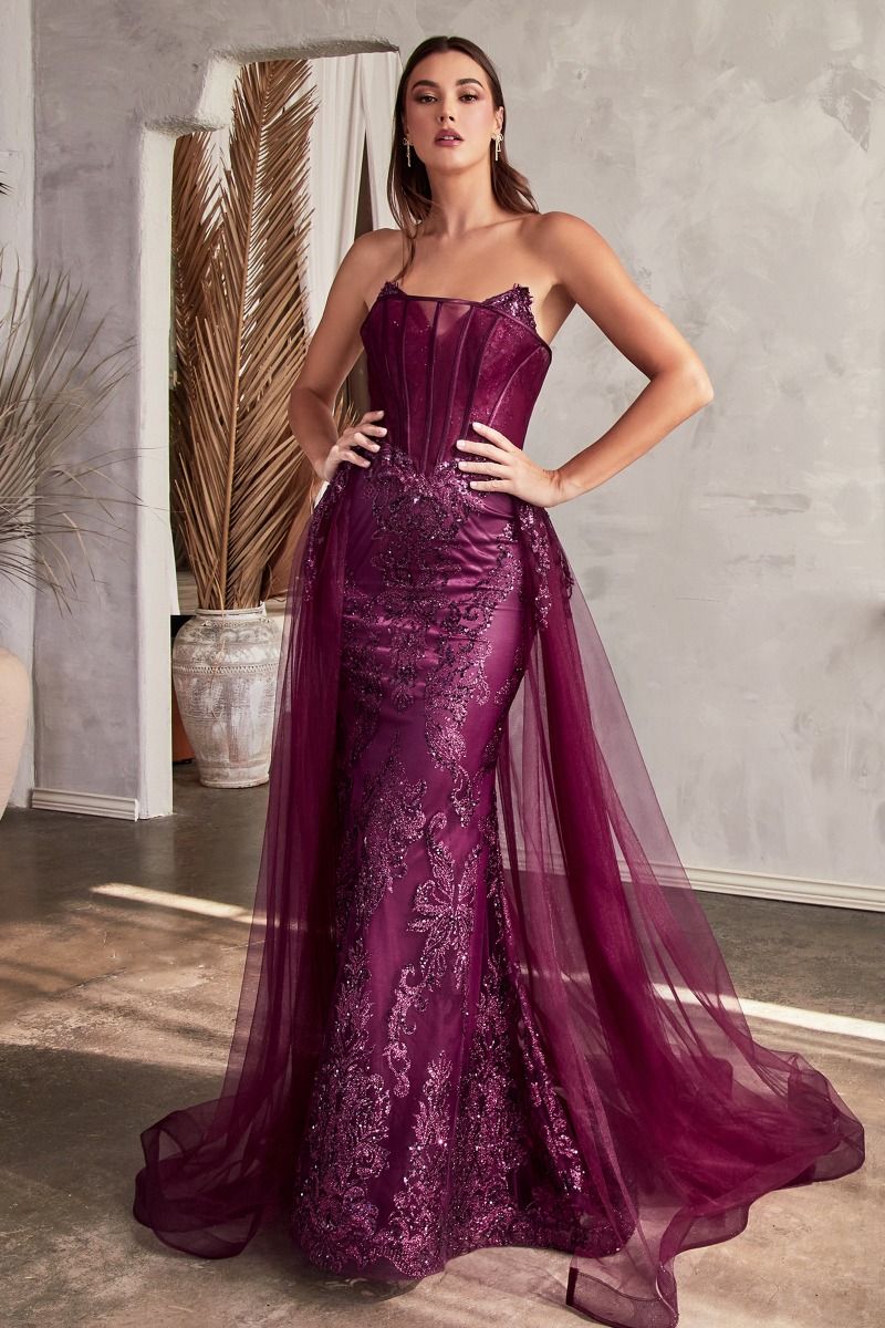 Strapless Glitter Gown With Removable Tulle Overskirt