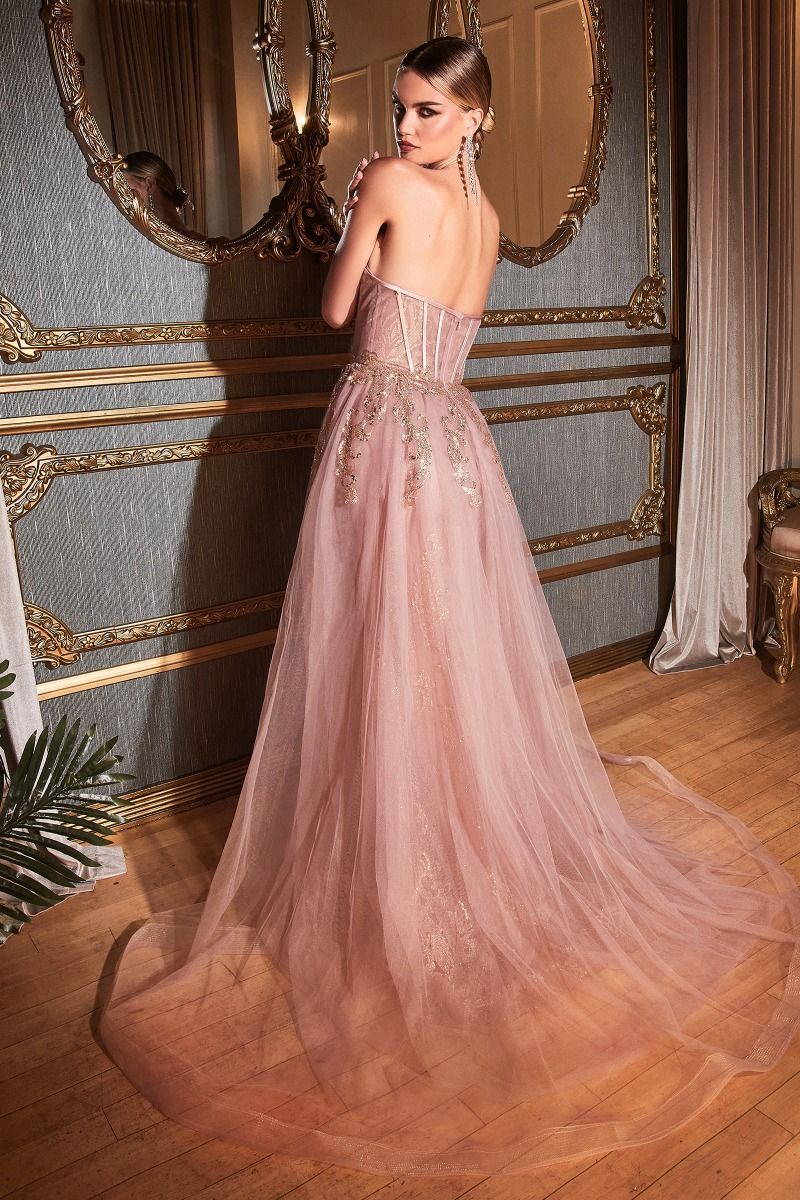 Strapless Glitter Gown With Removable Tulle Overskirt