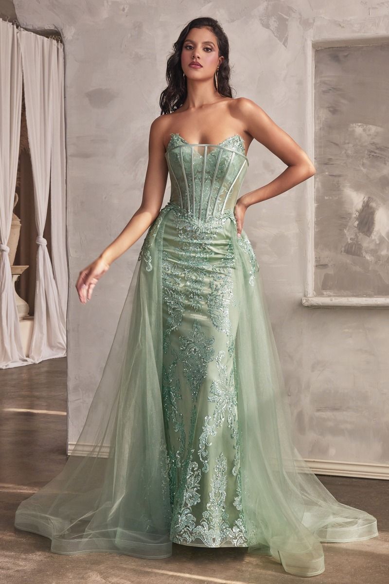 Strapless Glitter Gown With Removable Tulle Overskirt