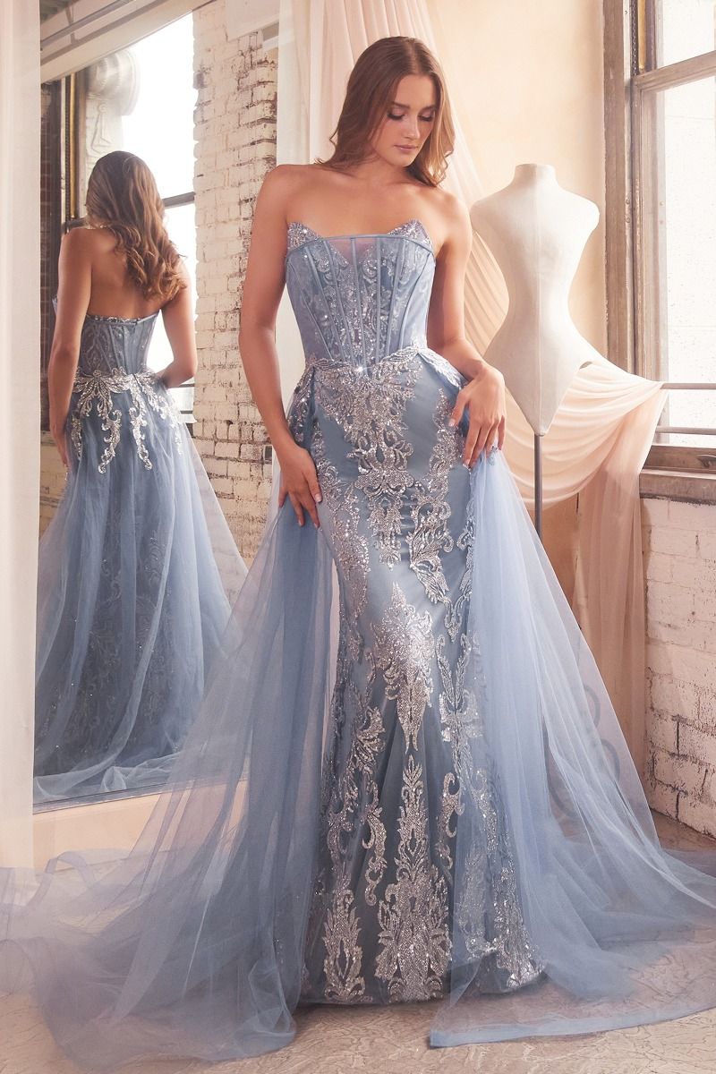 Strapless Glitter Gown With Removable Tulle Overskirt