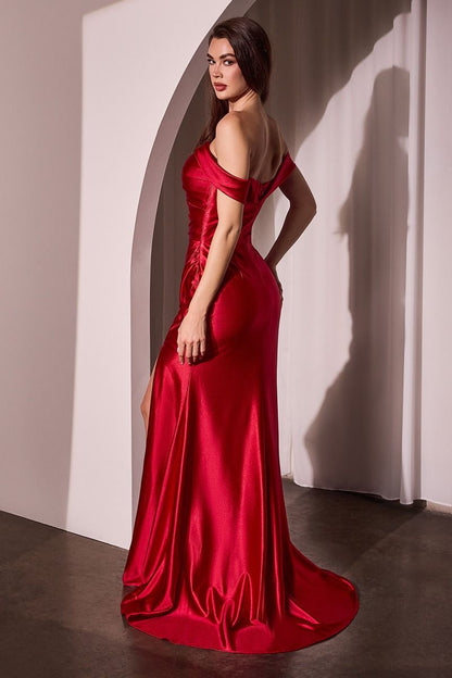 Glistening Satin Off The Shoulder Gown