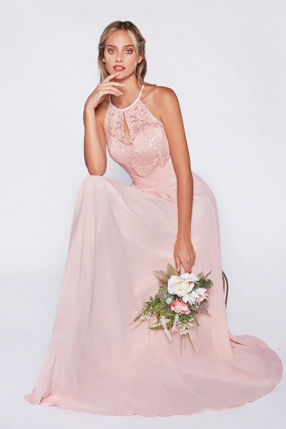 A-Line Chiffon Dress with Lace Keyhole Halter