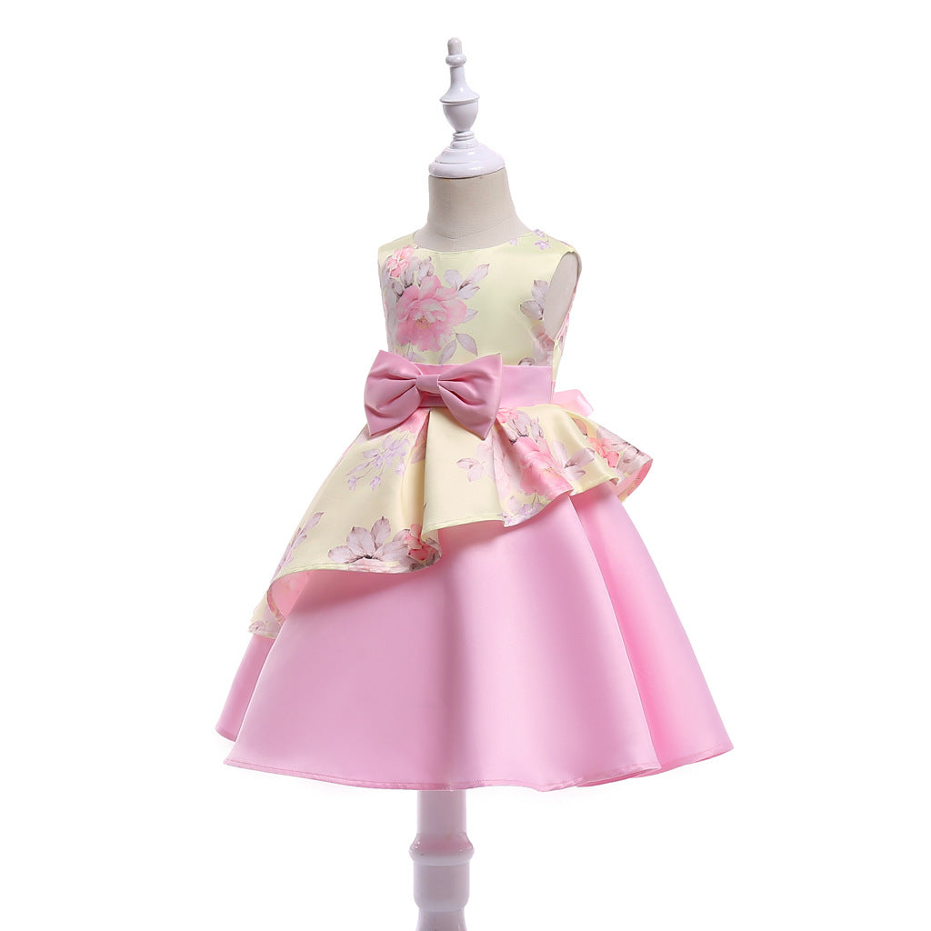 Baby Girl Floral Pattern Bow Tie Princess Tutu Dress Formal Dress