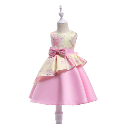 Baby Girl Floral Pattern Bow Tie Princess Tutu Dress Formal Dress