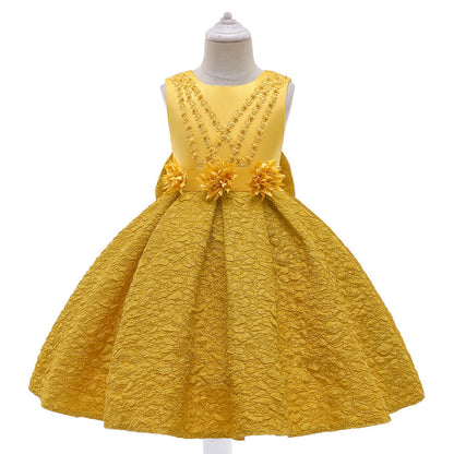 Baby Girl Flower Patched Design Solid Color Sleeveless Princess Formal Dress