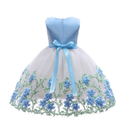 Baby Girl Flower Mesh Overlay Design Bow Tie Vest Dress Birthday Formal Dress