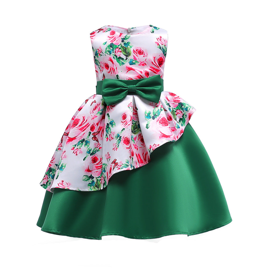 Baby Girl Floral Pattern Bow Tie Princess Tutu Dress Formal Dress