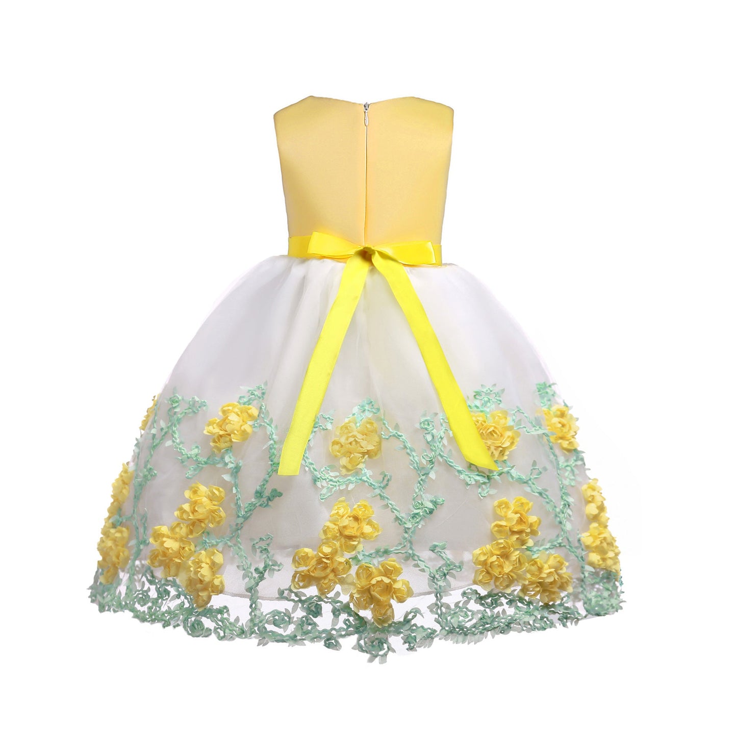 Baby Girl Flower Mesh Overlay Design Bow Tie Vest Dress Birthday Formal Dress