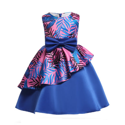 Baby Girl Floral Pattern Bow Tie Princess Tutu Dress Formal Dress