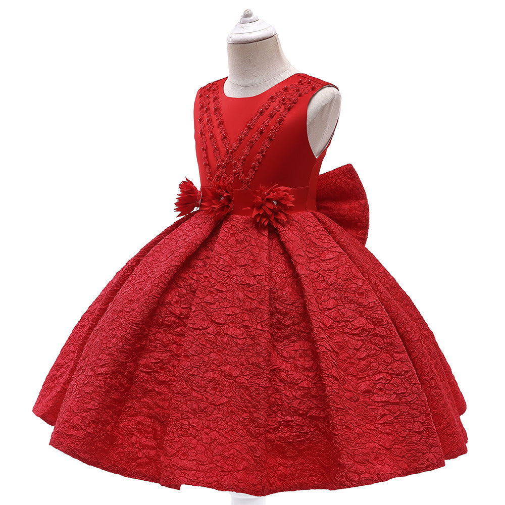 Baby Girl Flower Patched Design Solid Color Sleeveless Princess Formal Dress