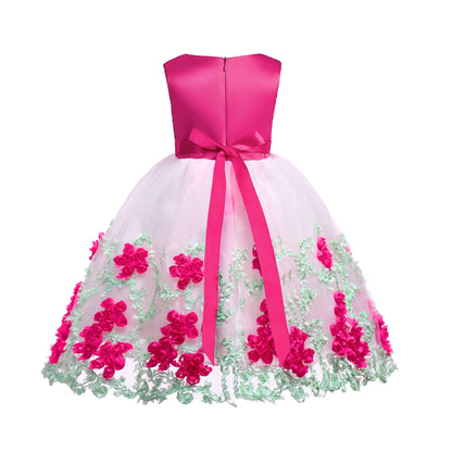 Baby Girl Flower Mesh Overlay Design Bow Tie Vest Dress Birthday Formal Dress