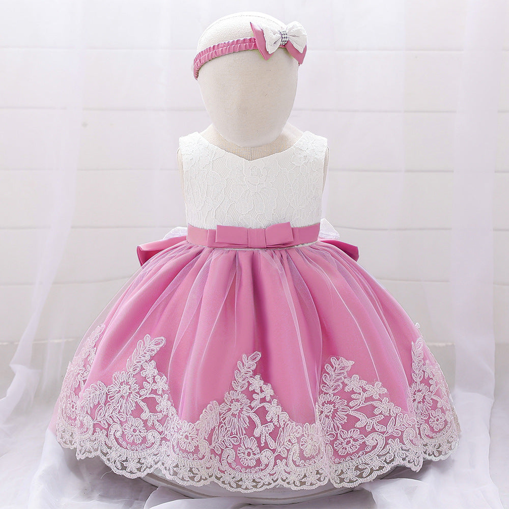 Baby Girl Floral Mesh Overlay Design Princess Full Moon Formal Dress & Headband