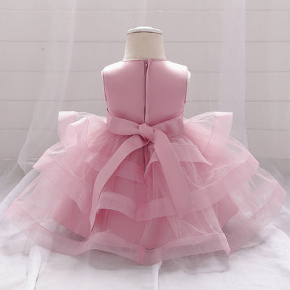 Baby Girl Sequins Patched Design Sleeveless Tutu Style Baptism Birthday Dress