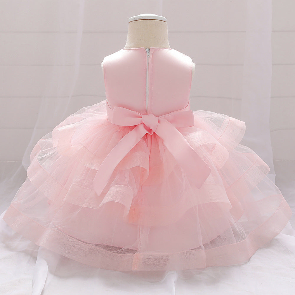 Baby Girl Sequins Patched Design Sleeveless Tutu Style Baptism Birthday Dress