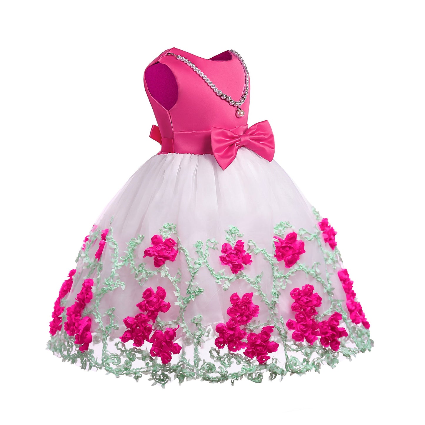 Baby Girl Flower Mesh Overlay Design Bow Tie Vest Dress Birthday Formal Dress