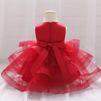 Baby Girl Sequins Patched Design Sleeveless Tutu Style Baptism Birthday Dress