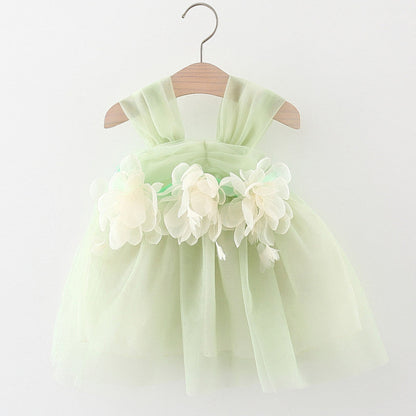 Baby Girl Flower Patched Design Mesh Princess Formal Dress