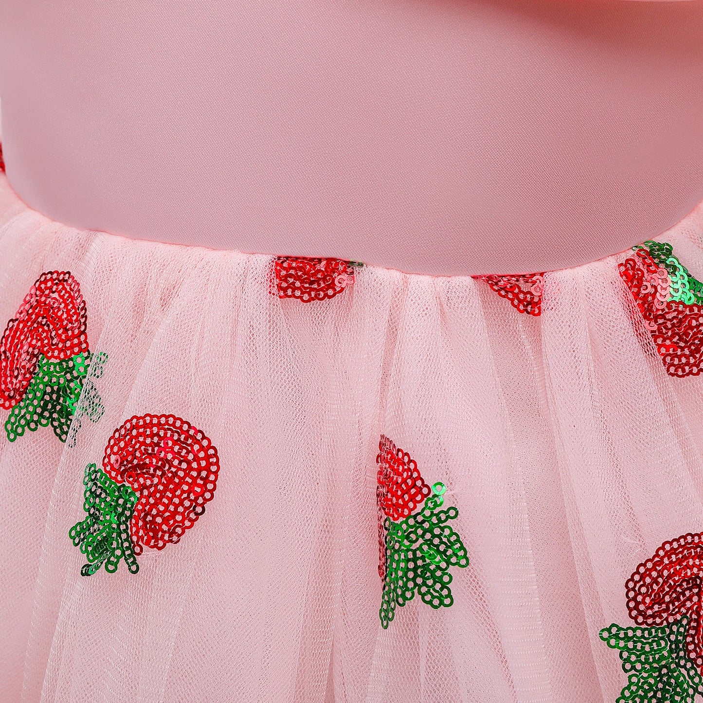 Baby Girl Strawberry Sequins Pattern Bow Tie Design Sling Tutu Formal Dress