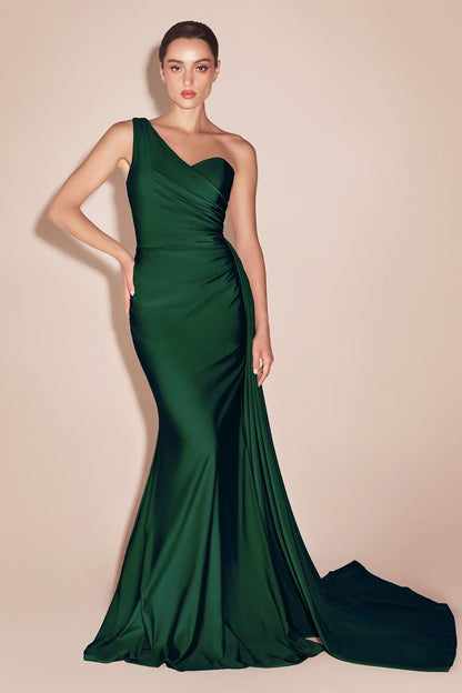 One Shoulder Stretch Satin Gown