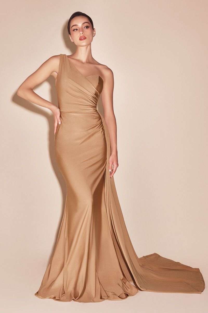 One Shoulder Stretch Satin Gown