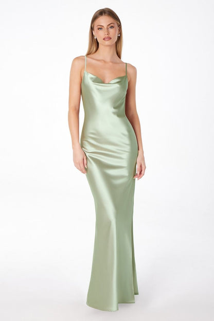 Mermaid dress with spaghetti straps, U-shaped back, leg opening