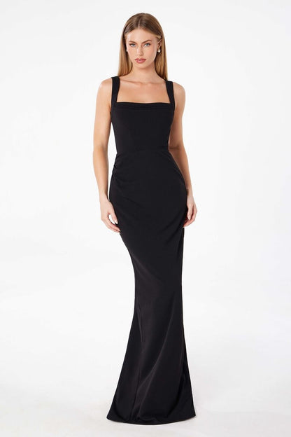 Mermaid dress with square neckline, straps and square back