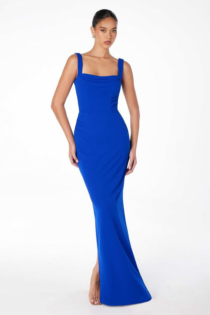 Mermaid dress with square neckline, straps and square back