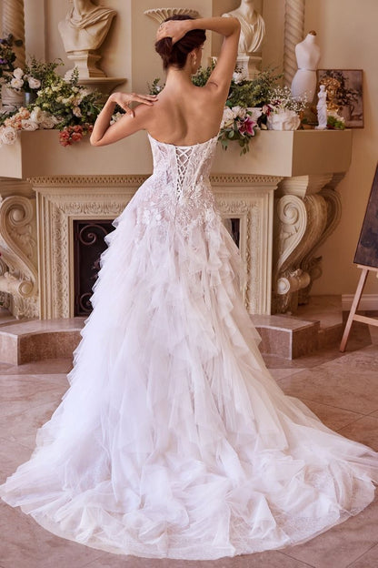 Strapless Drop Waist Cascading Wedding Dress