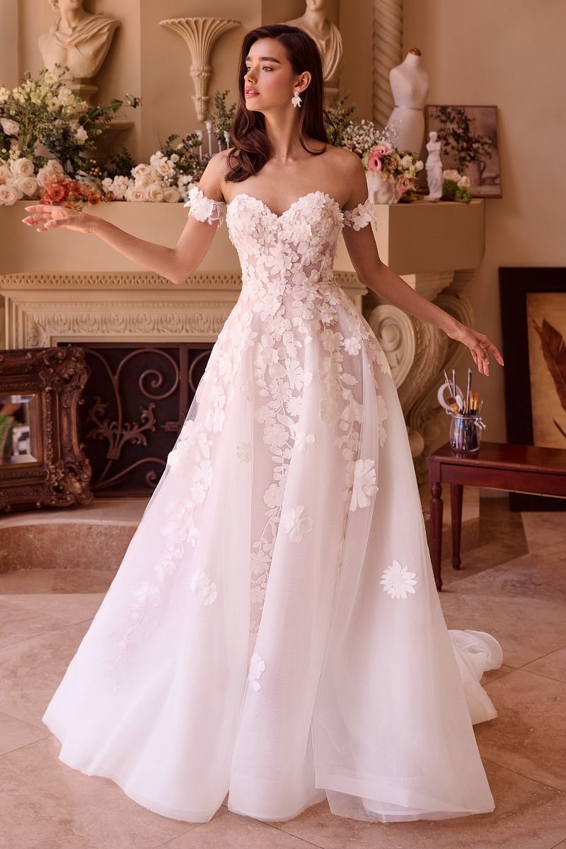 Strapless Floral Lace Bridal Ball Gown