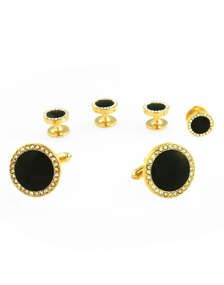 Black Circular Enamel with CZ Border Gold Edge Studs and 