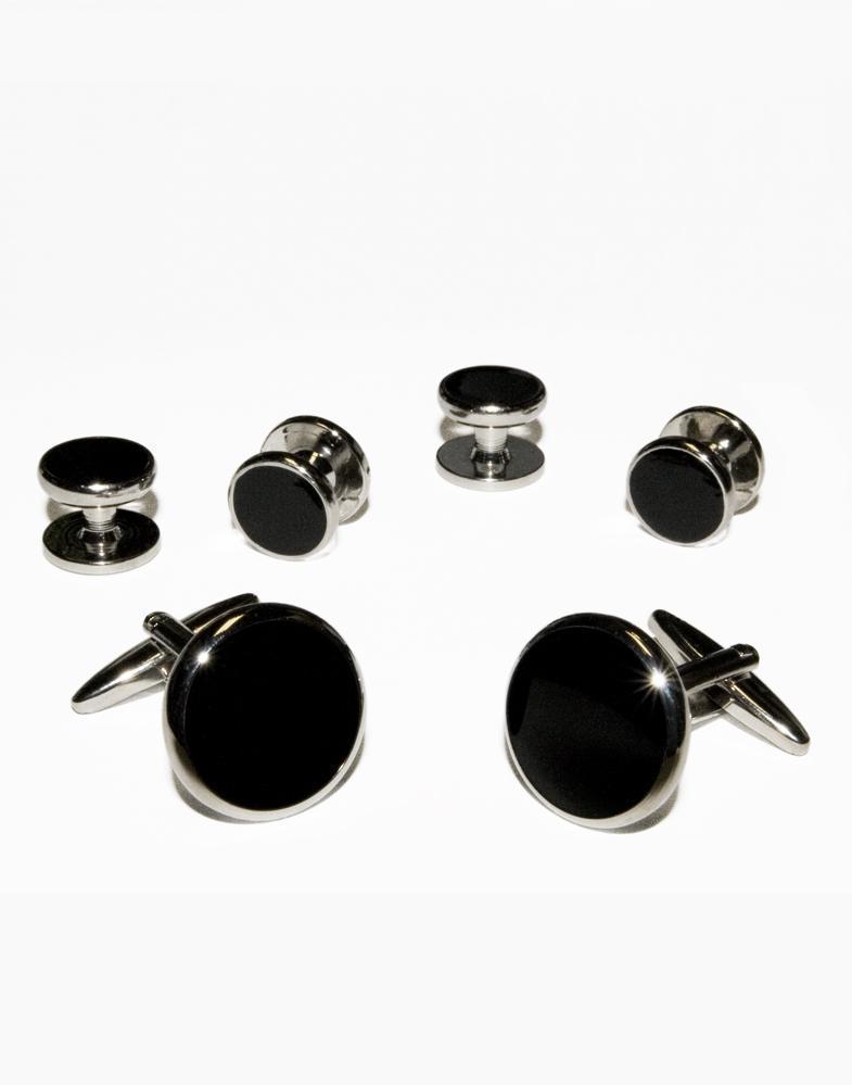 Black Circular Onyx with Gold or Silver Trim Studs and 