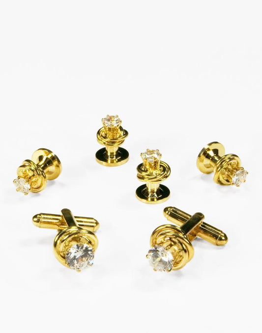 Crystal in Gold or Silver Loveknot Studs and Cufflinks Set -