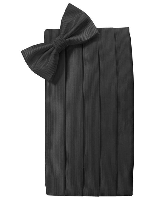 Faille Silk Cummerbund & Bow Tie Set - Black - Faja 