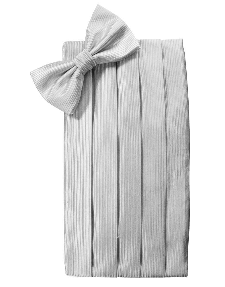 Faille Silk Cummerbund & Bow Tie Set - Silver - Faja 