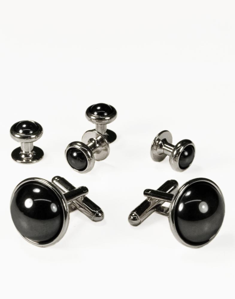 Hematite Dome with Gold or Silver Trim Studs and Cufflinks 