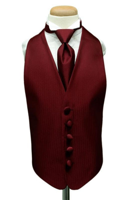 Herringbone Kids Tuxedo Vest - Boys Small (3-6) / Merlot - 