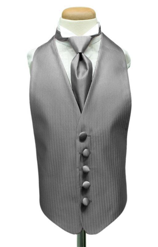 Herringbone Kids Tuxedo Vest - Boys Small (3-6) / Silver - 