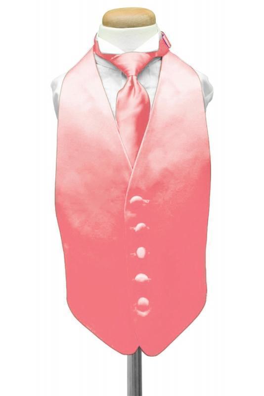 Luxury Satin Kids Tuxedo Vest 2 - Boys Small (3-6) / Guava -