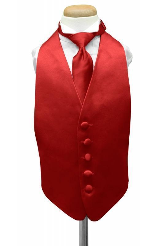 Luxury Satin Kids Tuxedo Vest 2 - Boys Small (3-6) / Scarlet