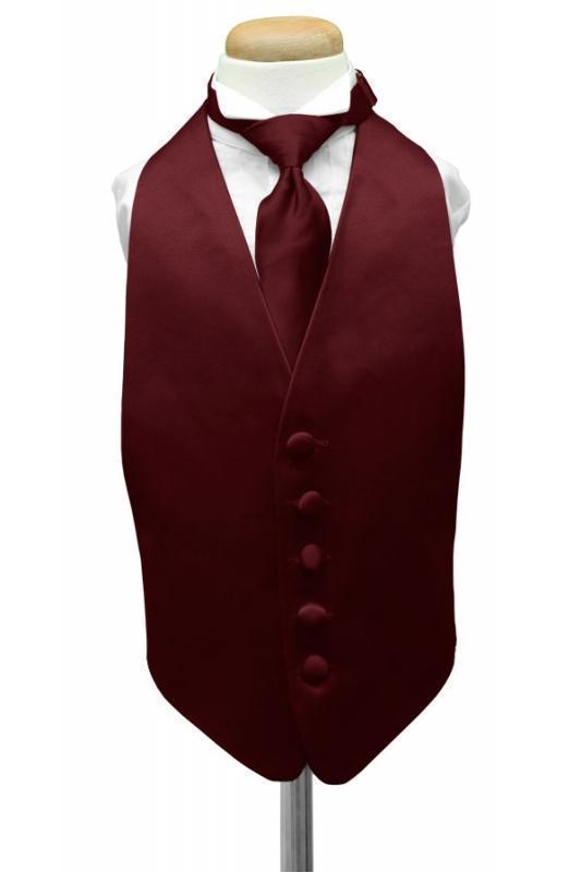 Luxury Satin Kids Tuxedo Vest 2 - Boys Small (3-6) / Wine - 