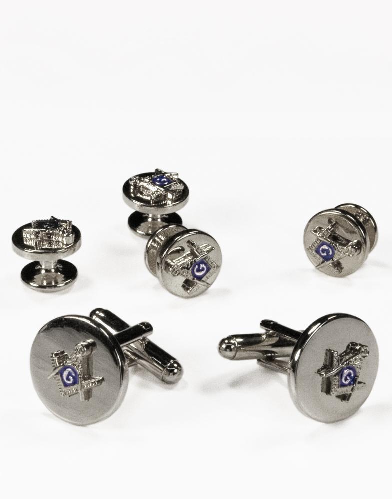 Masons Gold or Silver Studs and Cufflinks Set - Silver - Set